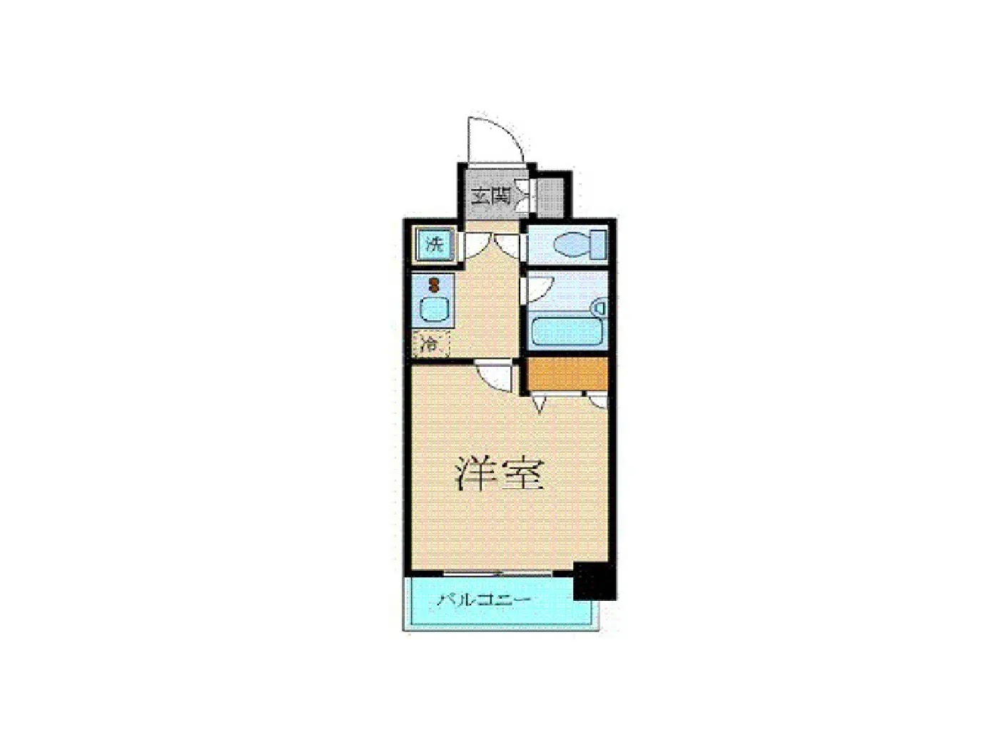 - シンプルで機能的な間取りの間取り図、洋室、バルコニー、浴室とトイレを備えた設計